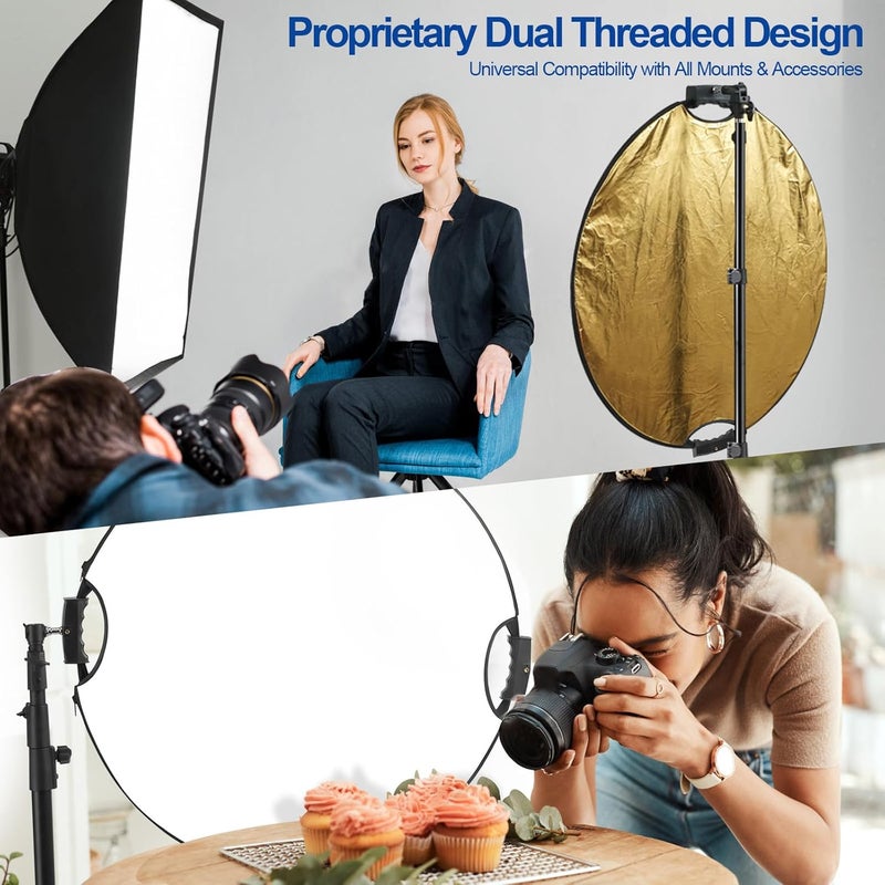 Wellmaking 32 Inch (80cm) Reflector Photography, Collapsible Light Reflector with Bag & tilt Adapter, 5 in 1 Handle Reflector for Studio & Outdoor Lighting -Translucent, Silver, Gold, White and Black - Image 3